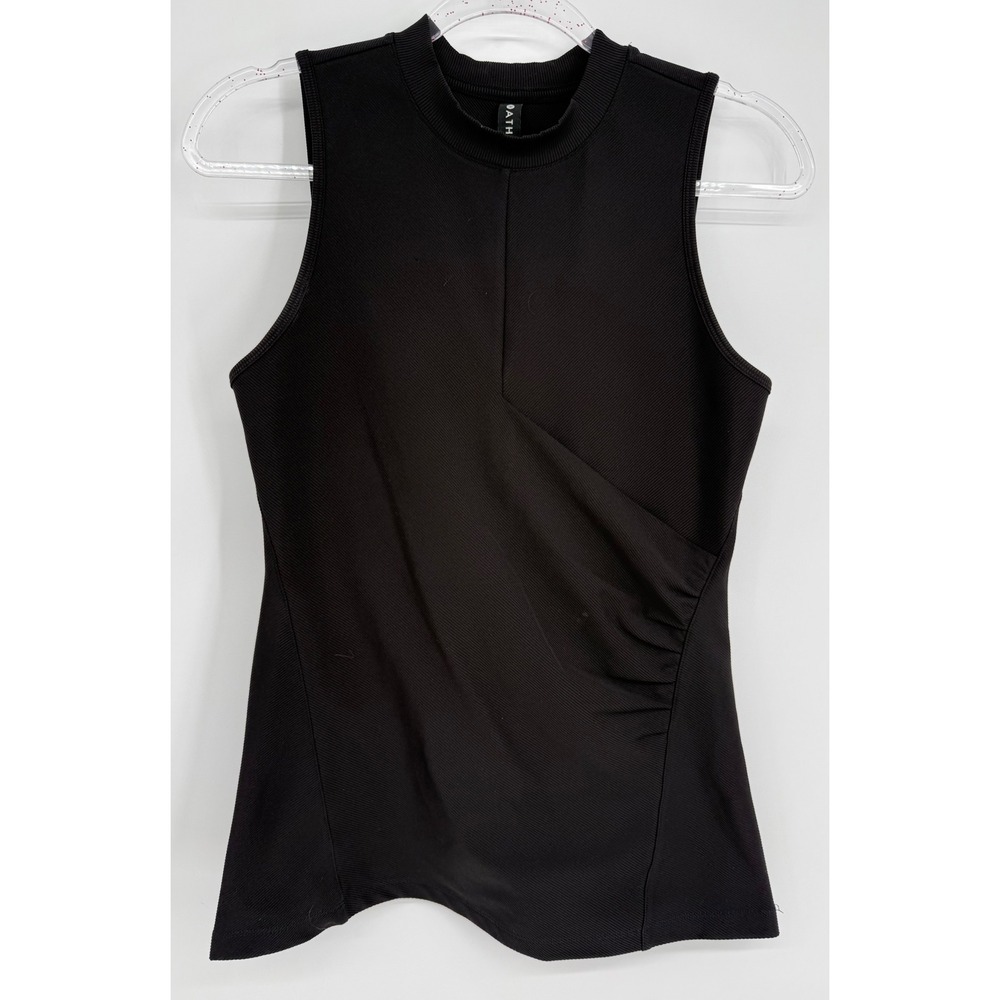 Athleta Womens Black Ribbed Mock Neck Sleeveless Wrap Front Top Sz S